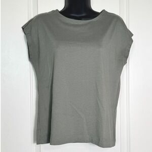 LOFT Outlet Womens Top Size S Gray Round Neck Cap Sleeve Casual‎ Blouse
